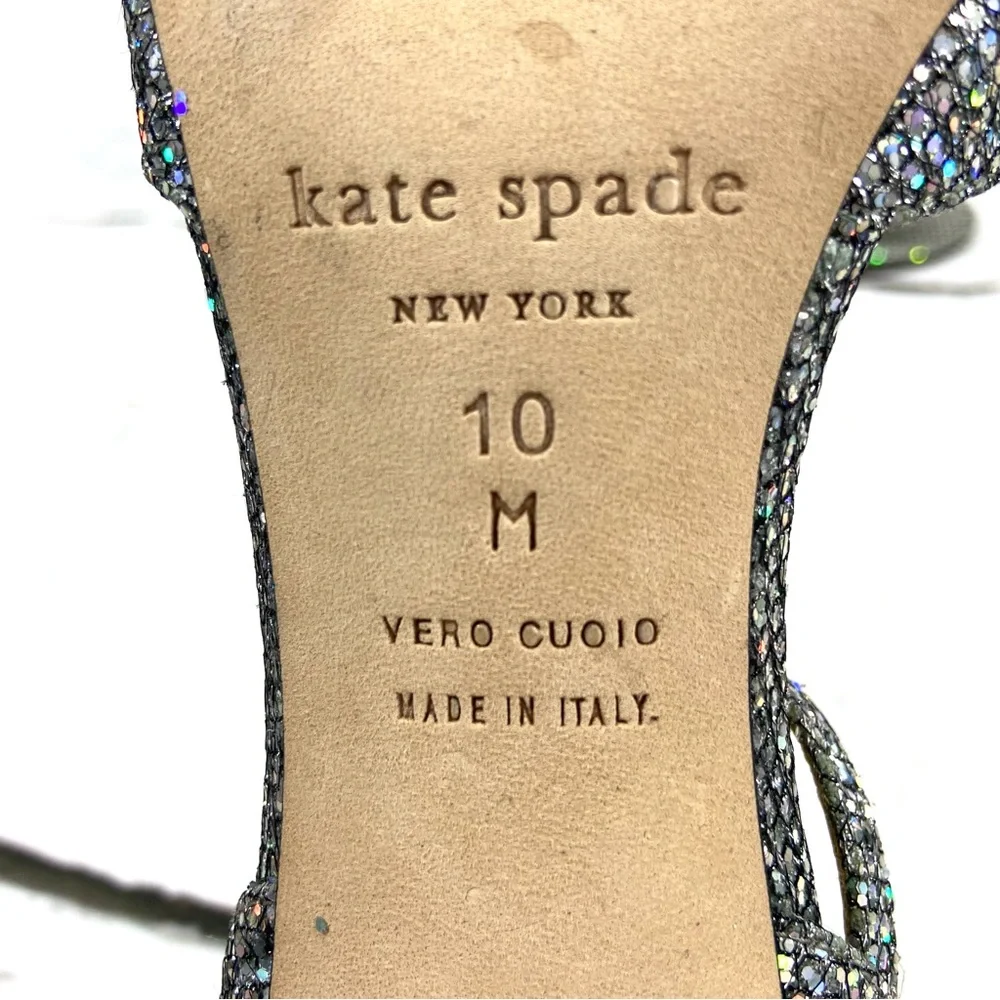 Kate Spade New York Shoes Women’s 10M Silver Pumps T-Strap Glitter Ankle‎ Strap